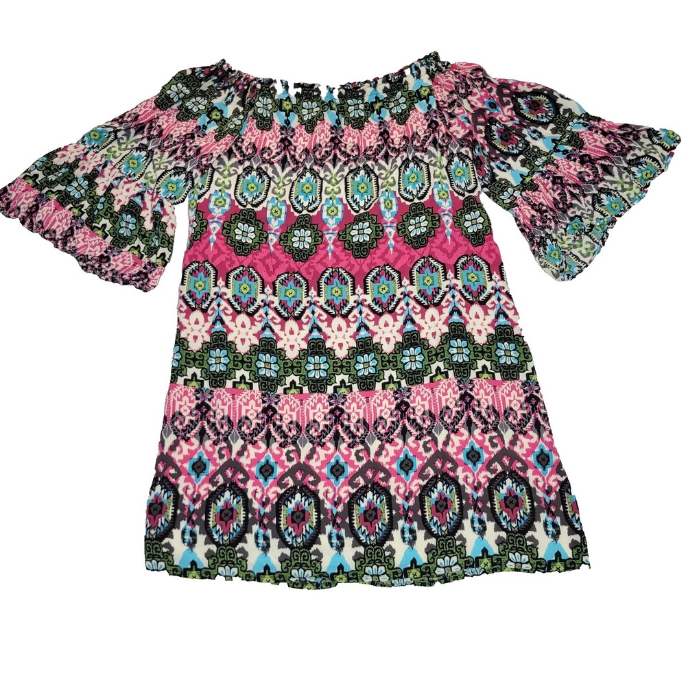 Hawaiian Short Dress Women's Sz S Flutter Sleeve Off Shoulder Wrangler Rock 47